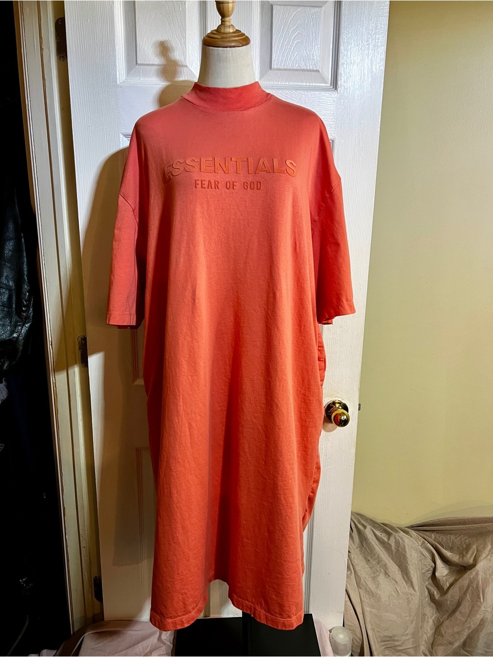 Essentials Fear Of‎ God Wms Coral Cotton Mock Neck S/S Pocket Tee Midi Dress L